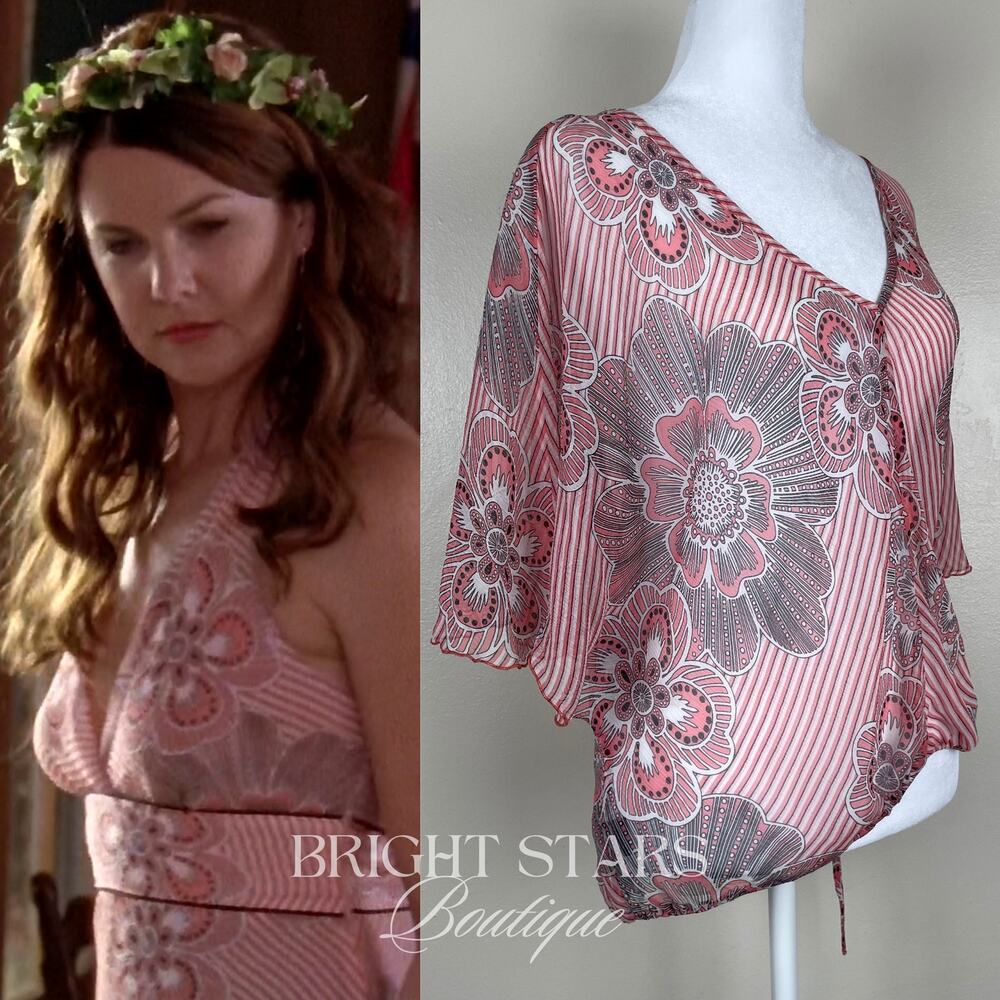 Rare Pink Silk Floral Top ALT ASO Lorelai Gilmore Girls Patterned V-Neck Y2K VTG - Picture 4 of 15